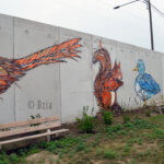 Fresque d'un écureuil et d'un canard